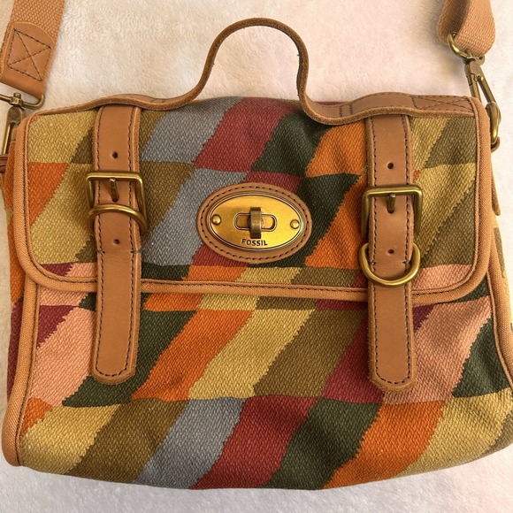 Fossil Multicolor Messenger Crossbody Bag Issue 54 With‎ Key Fob Vintage EUC - Picture 5 of 16